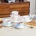 PRECITIME Floral Porcelain Tea Cup Set of 6 (12-Piece), 6 Cups & 6 Saucers with Rose Pattern, 6oz Scalloped Edge Coffee Cups, Dishwasher & Microwave Safe, Elegant Gift