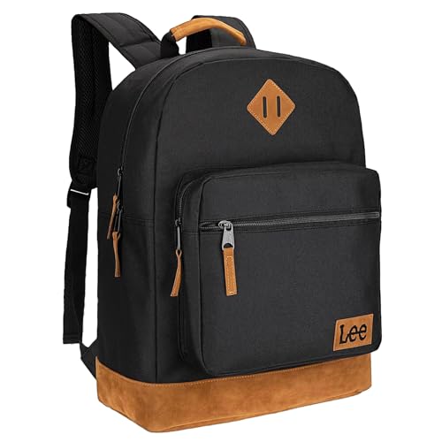 Lee Authentic Jeans Company Study Backpack for Class, Padded Laptop Sleeve Fits 15.6 Inch Notebook (Black)