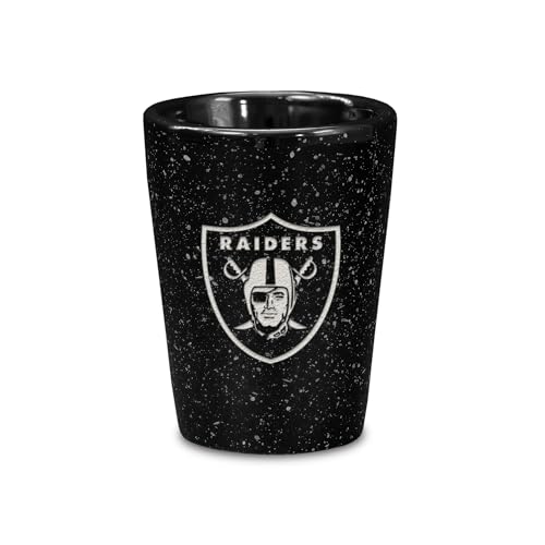 Rico Industries NFL Football Las Vegas Raiders 2oz Ceramic Shot Glass for Fans Laser Engraved In Team Color Single Shot Glass