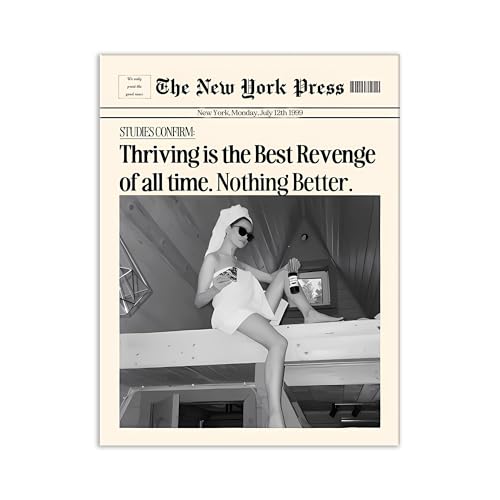 Jatinoo Drake & Lana Del Rey Poster Vintage Thriving is The Best Revenge Wall Art 11.5x15 Inch Framed Canvas Print Retro Newspaper Style for Grunge Aesthetic & Girly Room Decor