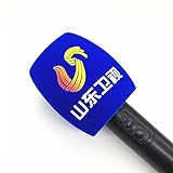 Customized Flocking Microphone Sponge Printing Logo Covers Mic Windscreen Foam Windshield For TV Stations Reporters Interview (Blue)