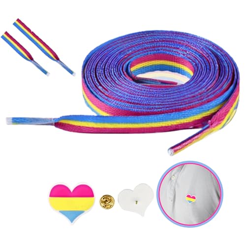Pansexual Shoelaces with Pansexual Heart Pin for Sneakers Boots Shoes and More - Pan Community Parades LGBTQ Gay Heart Flag Accessories and Gay Pride Stuff