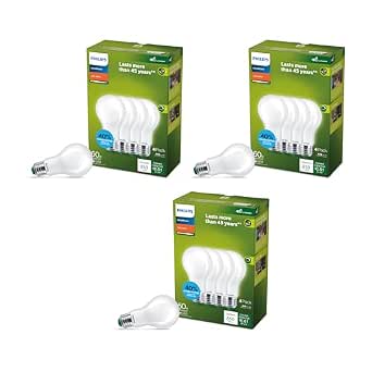 Philips A19 60W LED Spotlights 12 Pack Ultra Efficient Soft White (5W = 60W) Dimmable Clear Flicker Free
