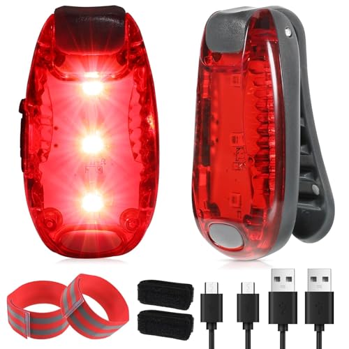 2 Feux de signalisation rouges USB rechargeables, feux de signalisation LED pour course, marche, chien, 3 modes (avec clip et bande réfléchissante)
