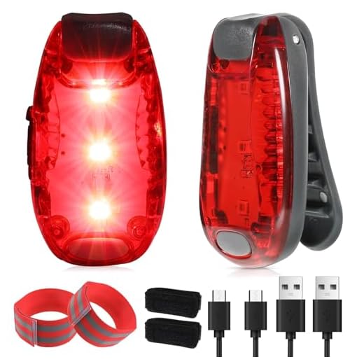 2 Rote LED Blinklicht USB Aufladbar, LED Sicherheitslicht mit Clip und Reflektierendem Ban für Schulranzen, Läuft, Zu Fuß, Hund, 3 Modi