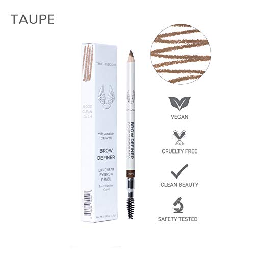 True + Luscious Brow Definer Pencil - Pomade & Powder Combo With Organic Castor Oil - Fills, Shapes Eyebrows - Waterproof - Taupe (Universal) #TOP1