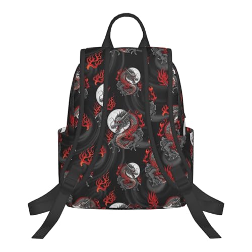 College Backpack, Travel, or Work Bookbag, Spacious and Versatile for Daily Use, Black Red Chinese Dragon Art Daypack Rucksack3