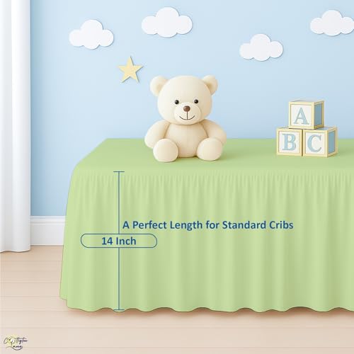 Image of Cottington Lane Sage Infrant Crib Bed Skirt Dust Ruffle with Split Corner, 100% Natural Cotton Nursery Crib Toddler Bedding Skirt for Baby Girls or Boy, Fits Standard Cribs 28 inch x 52 inch with 14 inch Drop