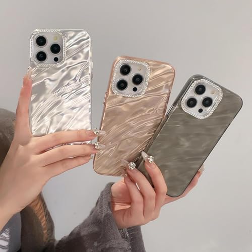Image of DIZORO Compatible with iPhone 15 Pro Max Case | Marble Glossy Hard PC Back Cover with Diamond Camera Protector | Ultra Stylish Shockproof Back Cover Case for Girls Women-Desert