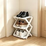 Zapatero pequeño, zapatero, plegable, de bambú, zapatero, pequeño para entrada, dormitorio, armario, esquina de salón, no requiere instalación (blanco marfil, 3 niveles)
