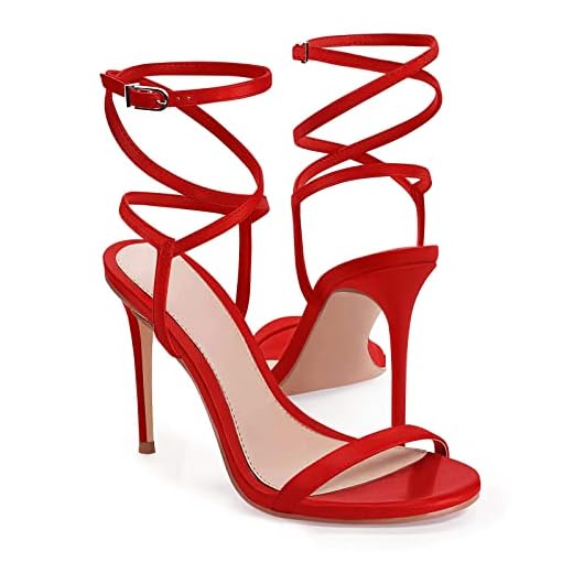 Coutgo Womens Strappy Lace up Heels Sandals Sexy High Heeled Ankle Strap Summer Dress Shoes