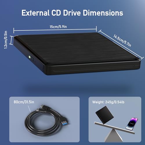 Lecteur externe USB CD/DVD pour PC portable sans lecteur optique interne - 6