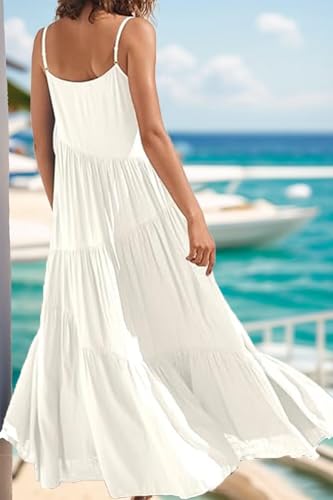 Image of Womens Sundress Loose Sleeveless Strap Summer Casual Beach Vacation Long Dress for Women Solid Halter Dress
