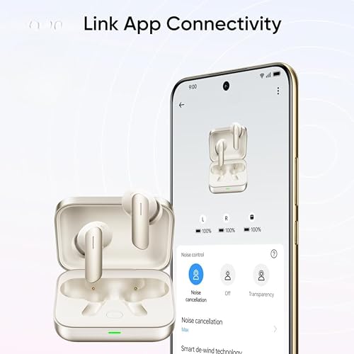 Image of Original Wireless Earbuds for Realme Buds Air 7, with Deep Bass 12.4mm Drivers, 52dB Active Noise Cancellation, Ultra-Fast Type-C Charging Case (Ivory Gold)