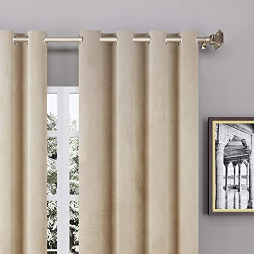 Image of High Sofa Quality Velvet Solid Grommet Room Darkening Eyelet Door Curtains for Living Room, Beige King 5 Feet, Set of 2 Pieces