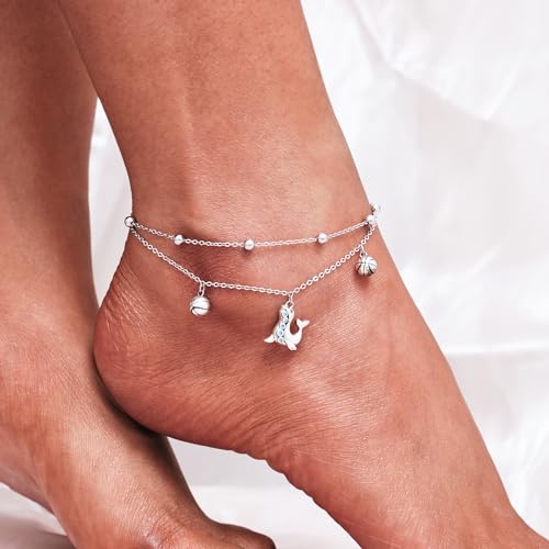 Image of CHIC & ARTSY 925 Sterling Silver Ankle Bracelets for Women, Adjustable Layered Foot Chains with Nature & Symbol Charms, Lightweight Comfort Fit Boho Beach Everyday Jewelry