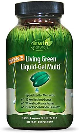 Irwin Naturals Men's Living Green Liquid-Gel Multi - 70 Essential Nutrients, Full-Spectrum Vitamins, Wholefood Blend - Targeted Adrenal & Brain Support - 120 Liquid Softgels