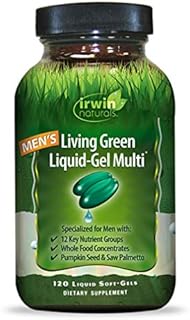 Irwin Naturals Men's Living Green Liquid-Gel Multi - 70 Essential Nutrients, Full-Spectrum Vitamins, Wholefood Blend - Targeted Adrenal & Brain Support - 120 Liquid Softgels