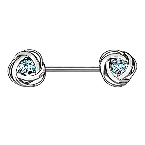 beyoutifulthings Piercing de téton et 2 zircones Roses Poitrine Barre de Piercing de Mamelon en Acier Inoxydable Argent Or Rose 1,6 mm 14 mm - Silber/Aqua Cover