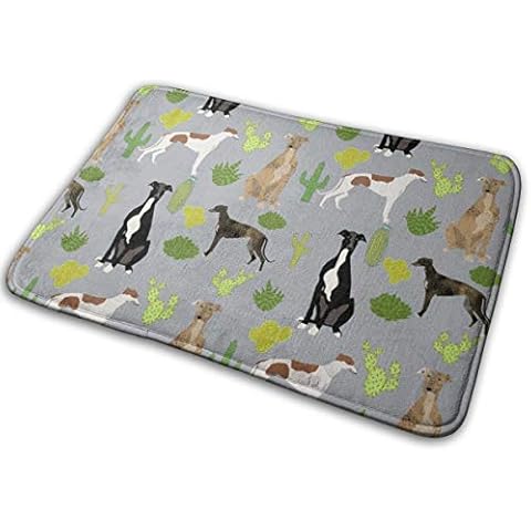 shizh Non Slip Welcome Door Mat Greyhounds Cactus Design Dogs And Cacti Fabric - Grey_2288 Indoor/Outdoor/Front Door/Bathroom/Kitchen Rug Rubber Super Absorbent 40x60 Cm Cover