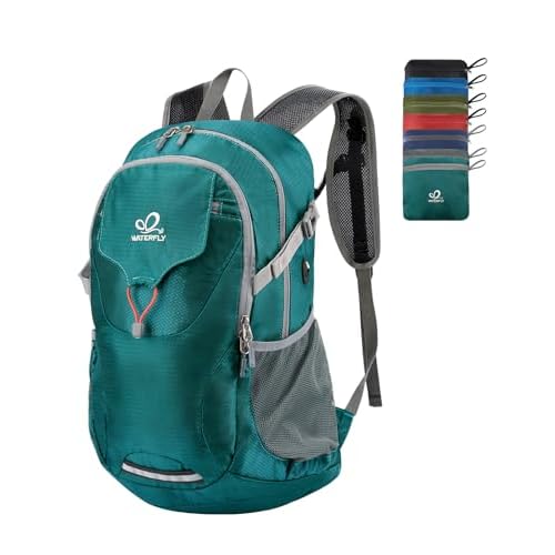 WATERFLY Lightweight Packable Hiking Backpack: 30L Foldable Travel Daypack Ultralight Camping Day Pack for Woman Man Army Green