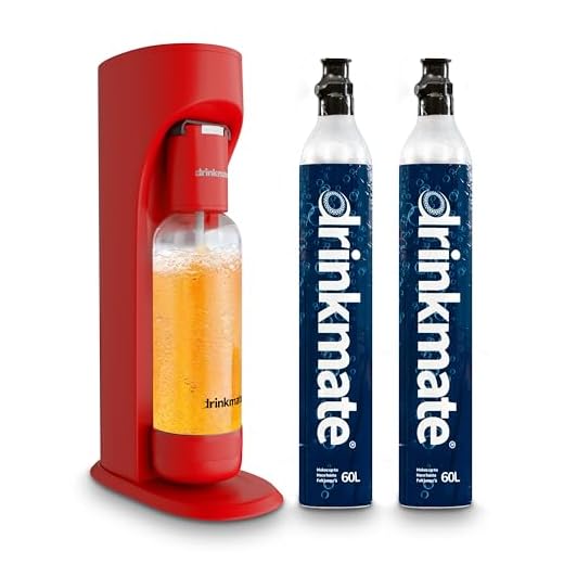 Drinkmate OmniFizz Sparkling Water and Soda Maker, Carbonates Any Drink Not Just Water, Fizzy Drink Maker, Water Carbonator, Sparkling Water Machine, x2 CO2 Cylinders Included, Royal Red