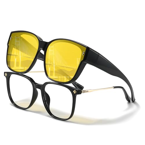 Chicid Night Vision Driving Glasses Women Men Anti Glare Fit Over Polarized Nighttime Sunglasses