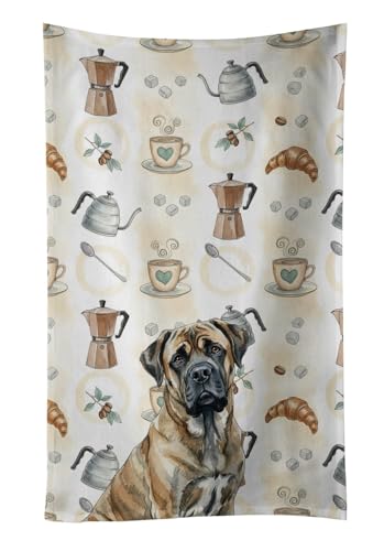 Caroline's Treasures Brindle Mastiff Coffee Bar Kitchen Towel Velour Plush Front and Cotton Loop Back Machine Washable