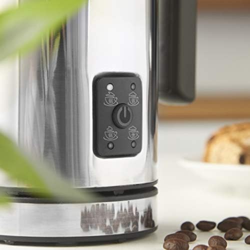 MisterChef Large Fast 500W Automatic Milk Frother, Hot & Cold Milk Functionality, 300ml Milk Heating / 150ml Milk Frothing, 4 Functions - Extra Whisks Silent Operation Chrome MILKFROTHER