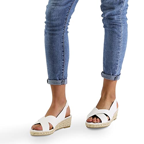 Mysoft Women's Espadrille Wedge Sandals Platform Slingback Criss Cross Low Wedges Slip On Open Toe Dress Summer Shoes #TOP7