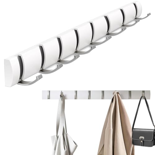 AONAT Perchero de Pared Plegable,Flip Perchero de pared con 8 ganchos extraíbles,Colgador Pared Modernos de Aleación de Aluminio para Colgar Abrigos Bufandas,Monederos y Más