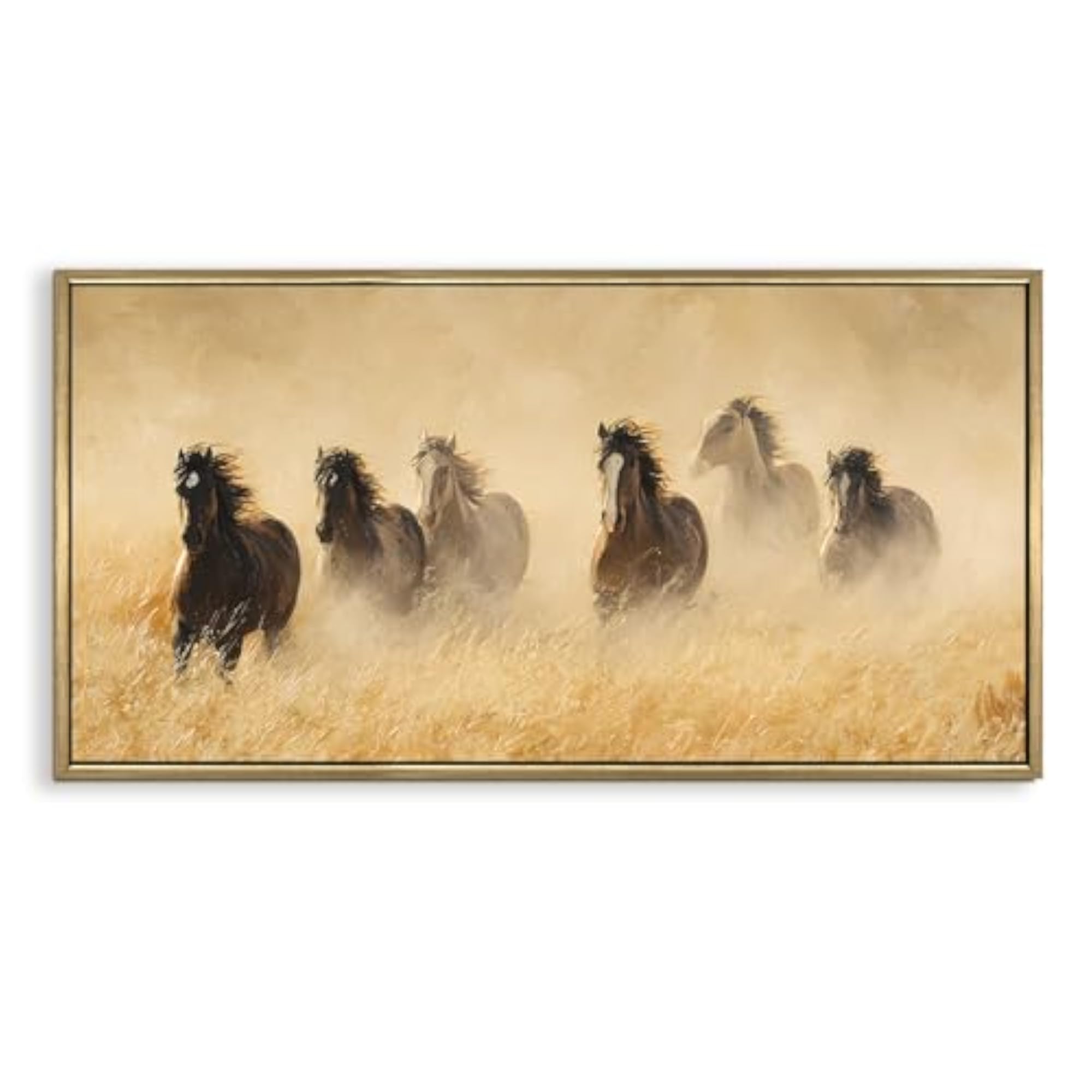 Wild Mustangs Wall Art with Golden Frame, Ready to Hang