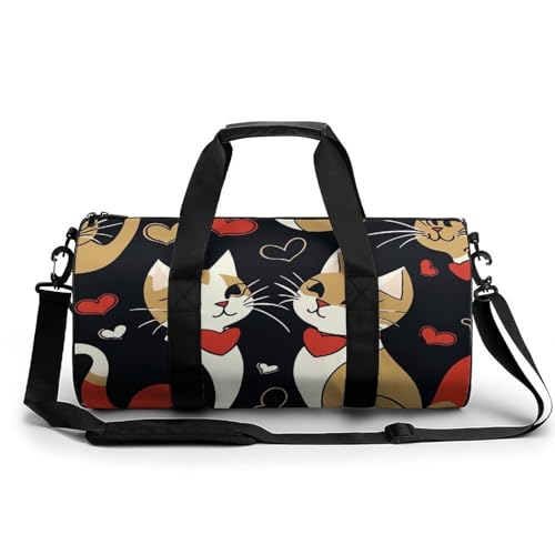 Sport Gym Duffle Travel Bag for Women Men Overnight Weekender Bag with Shoe Compartment,Wet Pocket Couple Cats