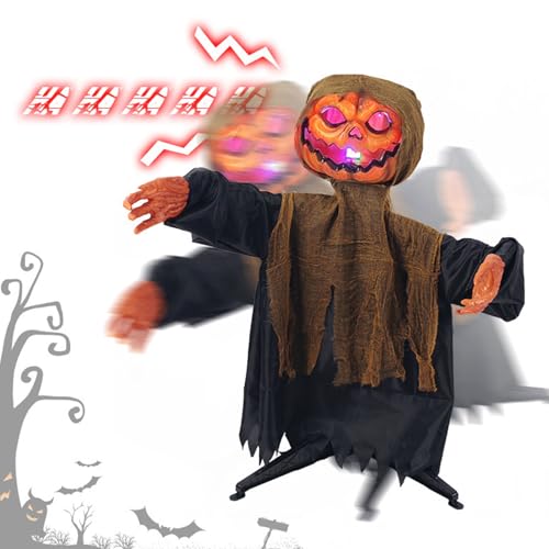 Figurine citrouille d'Halloween sonore anti-chute avec base quadrupède extérieure