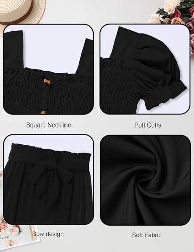 Image of Girls Clothes Solid Color Square Collar Stretch Top and Wide Leg Pants Clothes for Teen Girls 6-14Y