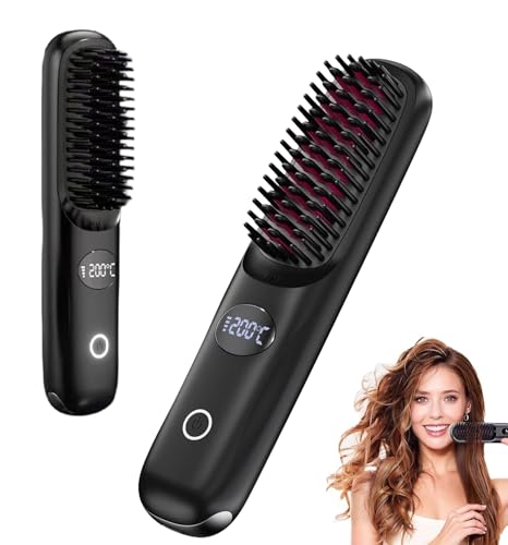 Image of MICROWARE Cordless Hair Straightener Brush for Travel Portable Hair Straightener Comb, Suitable for All Hair Types