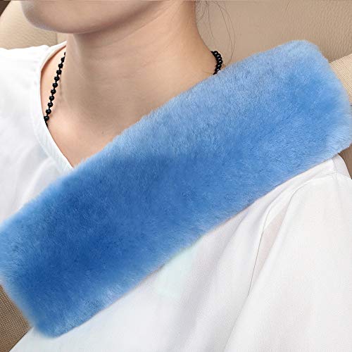 Image of OGLAND 2 Pack Sheepskin Car Seat Belt Cover Pads | Wool Seatbelt Cushions