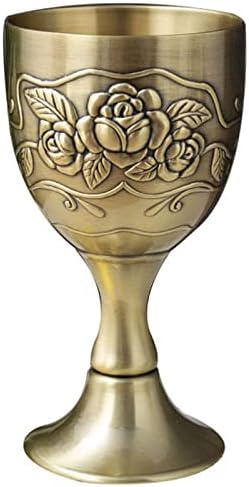 Goblet Chalice 1 oz Small Hand Made Vintage Pure Copper Engraving Flower Pattern Metal Embossed Wine Liqueur Cup Shot Glass for Buddha and God of Wealth