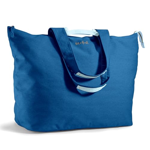 Image of Fit & Fresh XL Beach Tote Bag for Women - XL Travel Tote with Zipper & Pockets, Oversized Canvas Pool Bag, Weekender Carry-On