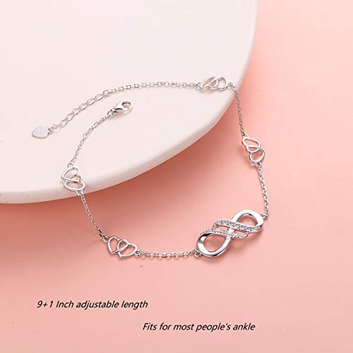 Flyow Double Infinity Anklet 925 Sterling Silver For Women Girls Adjustable Heart Ankle Bracelet Boho Beach Foot Chain 9+1 Inch Charm Jewelry Best Birthday Gifts #TOP3
