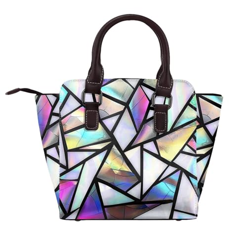 Leather Shoulder Bag for Women, Stained Glass Studded Purse Rainbow Crossbody Handbags Punk Hobo Bag with Adjustable Strap2