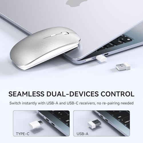 Wireless Mouse for MacBook Air/Pro, USB A & USB C Laptop Mouse -Silver - 3