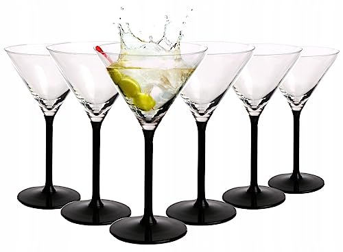 Set di 6 elegante contemporaneo nero stelo cocktail Martini bicchieri 260 ml, trasparente