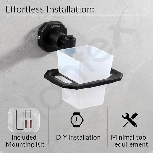 Image of Plantex 304 Grade Stainless Steel Tooth Brush Holder /ABS Material Tumbler Holder for Wash Basin /Bathroom Accessories - Nipron (Black)