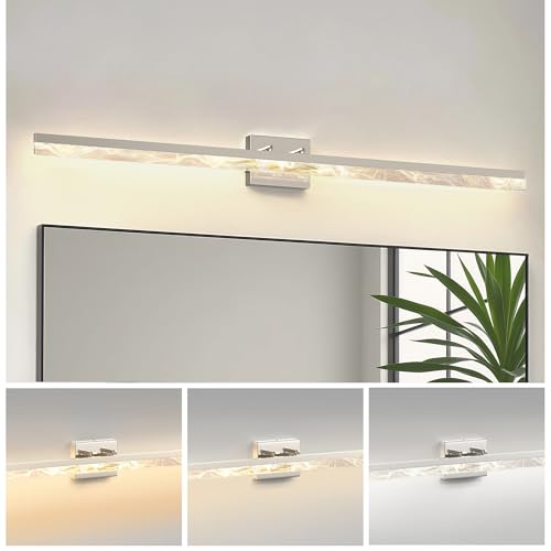 Image of L LOHAS LED 48-Inch Bathroom Vanity Light Bar Over Mirror, Nickel Modern Bathroom Light Fixtures with Marble Acrylic Shade, 3CCT Adjustable LED Vanity Lights for Living Room Wall