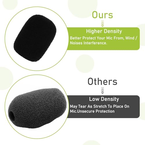 Image of Headset Microphone Foam Covers, 10 Pack, 30 x 22 mm, Black | Washable mic sponge windscreens with 8 mm inner holes for compatible headset microphones and portable voice amplifiers