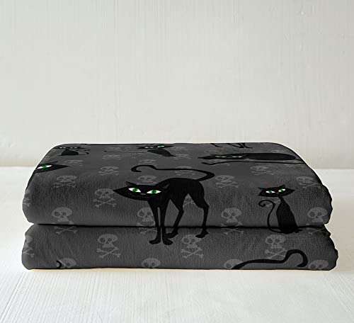 Kids Black Cat Travel Blanket Queen Size Hippie Sugar Skull Fleece Blanket Cartoon Kitten Blanket Halloween Gothic Decor Throw Blanket For Sofa Black And Grey Flannel Blanket For Boys Girls Cozy #TOP2
