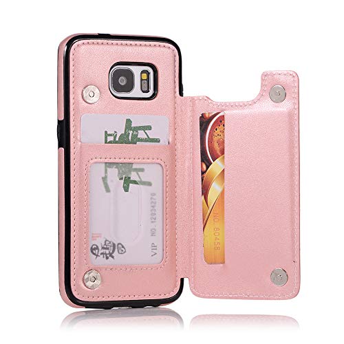 Asuwish KZ-02 Phone Case For Samsung Galaxy S7 Edge With Tempered Glass Screen Protector Card Holder Wallet Cover Stand Flip Leather Cell Glaxay S7Edge Gaxaly S 7 Plus Galaxies Gs7 7S 7Edge Cases Women Rose Gold thumb #4