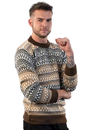 Men's Crewneck Fair Isle Alpaca Sweater in Beige Tones Lavaredo4
