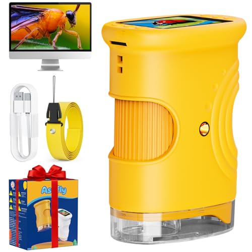 Ashfly Digitale Mikroskop für Kinder, [1000-fache Vergrößerung] -4K Tragbares Taschenmikroskop für Garten, Wald & Experimente, Kindermikroskop mit HD-2.0' Bildschirm [inkl Fotofunktion] ab 3 Jahren
